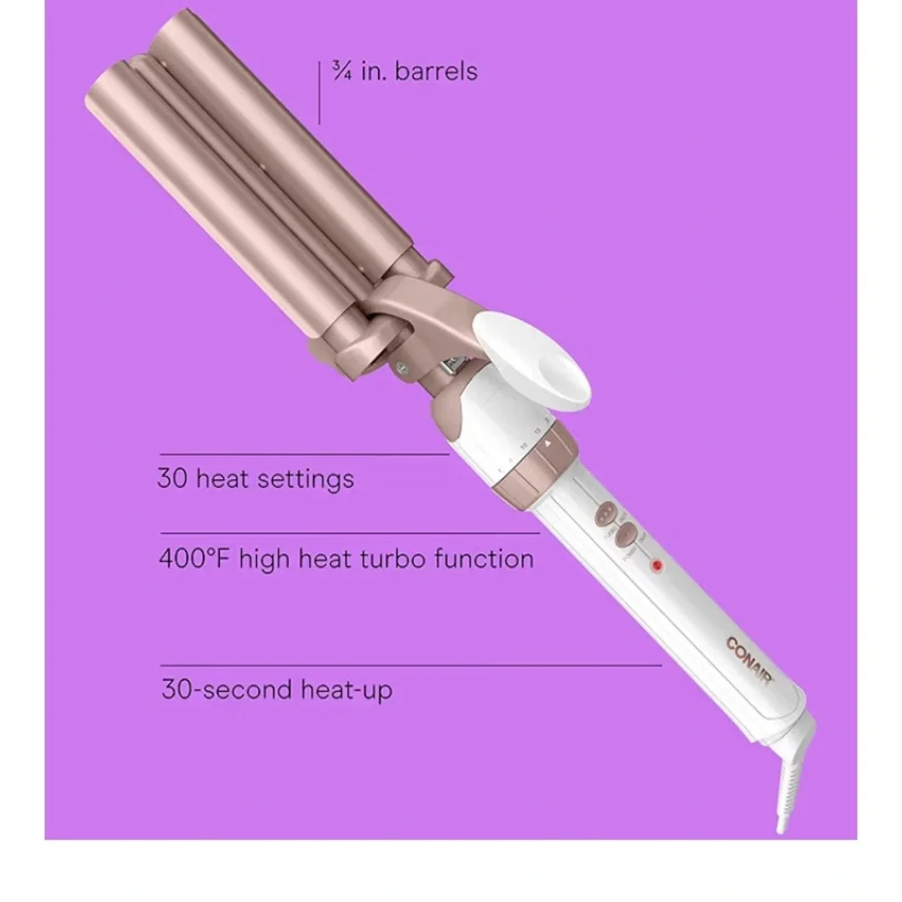 Conair Double Ceramic Hair Waver 3 Barrel Curling Iron Model CD704R